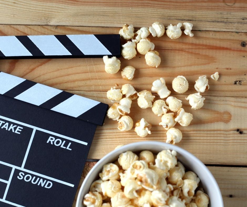 Film clapper and popcorn closeup