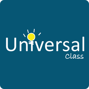 universal class logo on a dark blue background